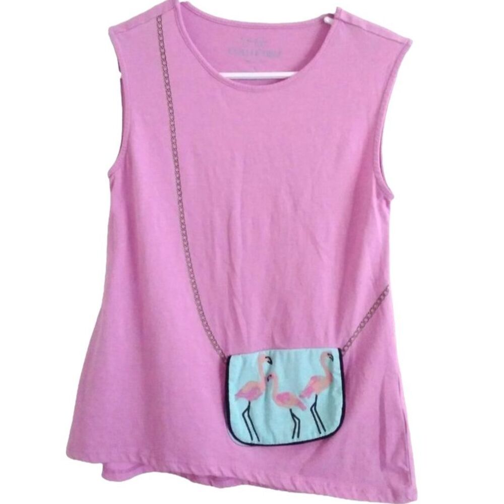 JESSICA SIMPSON COLLECTIBLE girls large flamingo purse pocket graphic tank - Picture 1 of 12